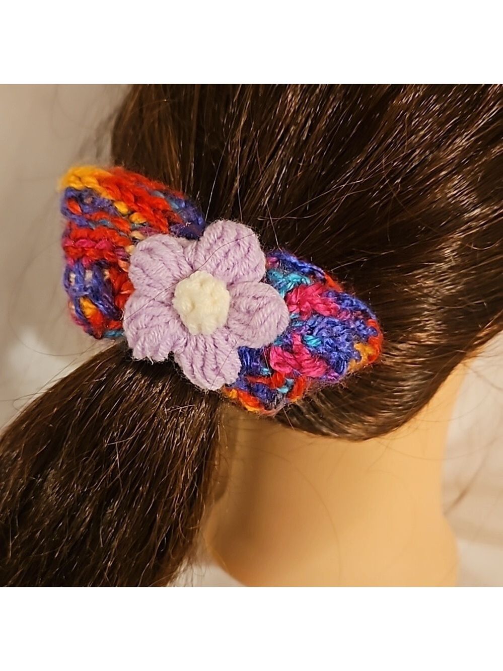 Hand Knit Crochet Flower Barrette Clip Purple - Picture 7 of 17